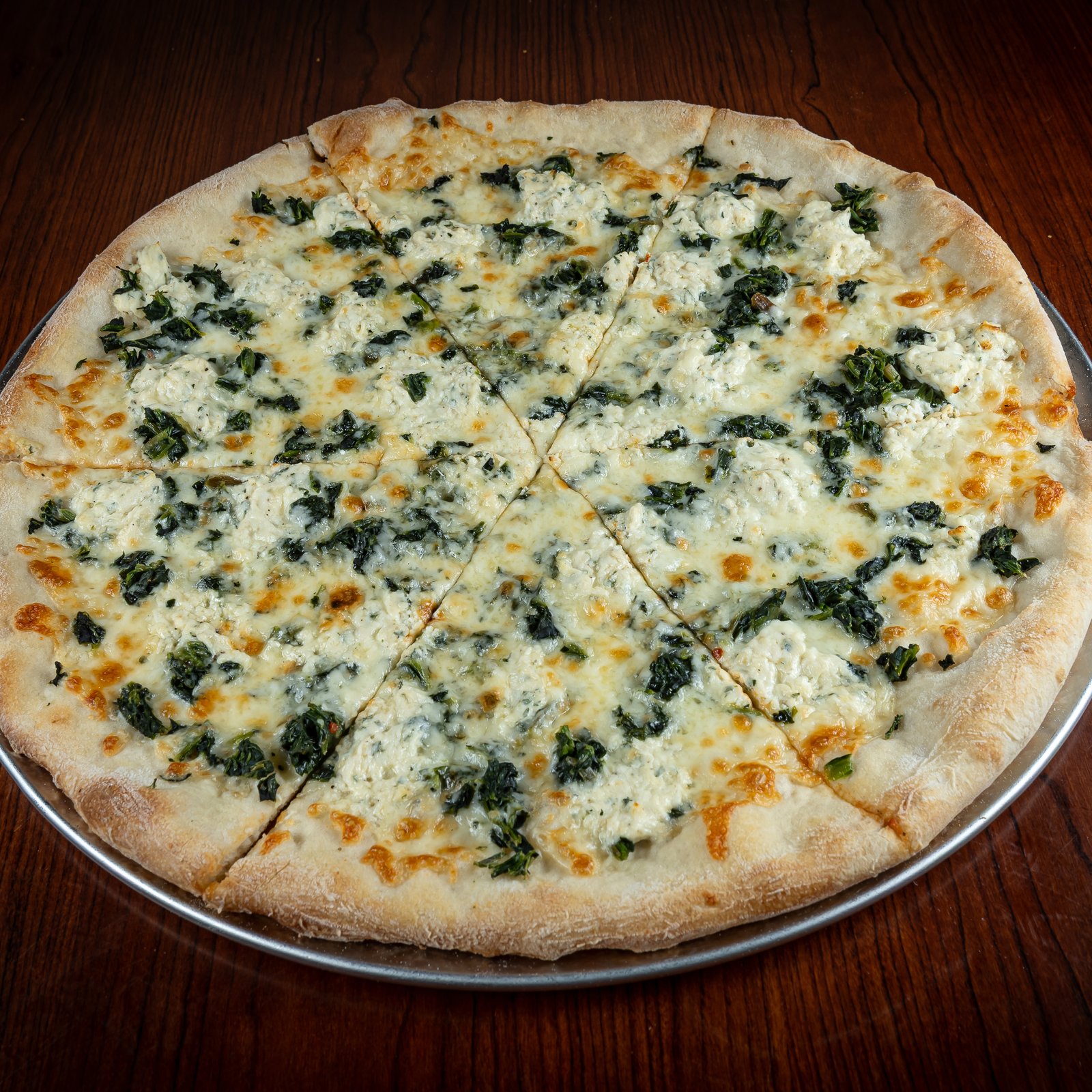 Spinach & Ricotta Speciality Pizza, GoGo Pizza, Speciality Pizza, creamy ricotta pizza, fresh spinach pizza, gourmet cheese pizza, stone baked pizza, vegetarian pizza option, Italian inspired pizza, light and cheesy pizza, healthy pizza choice, mozzarella cheese pizza, best spinach pizza